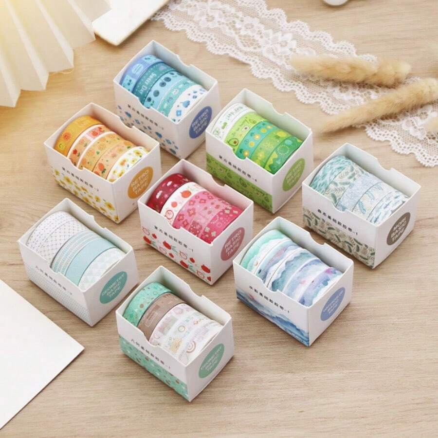 4 cuộn băng dính giấy Washi cổ điển, dùng trang trí sổ lưu niệm, nhật ký, DIY, hình dán hoạt hình. - Nhiều màu - Xem 1