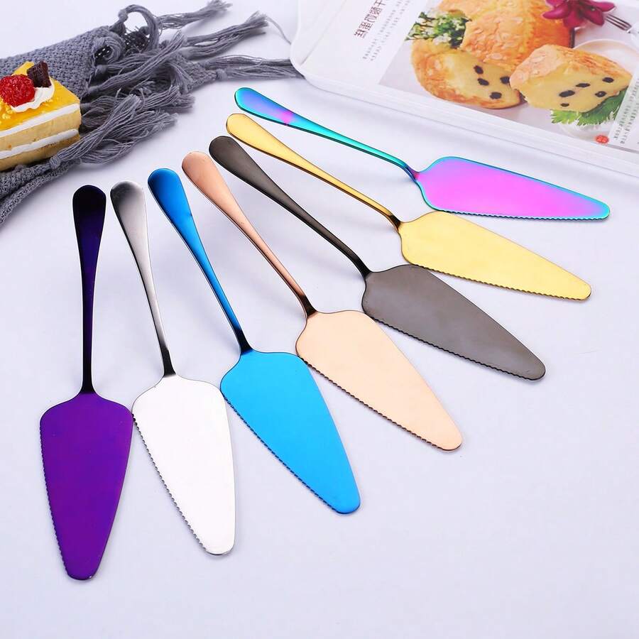 1pc Stainless Steel Baking Spatula, Triangular Cheese Knife, Pie Server Blade, Serrated Edge Baking Tool Cake Slicer, Cake Icing Spatula, Suitable For Kitchen, Restaurant, Party, Dishwasher - Multicolor - View 1