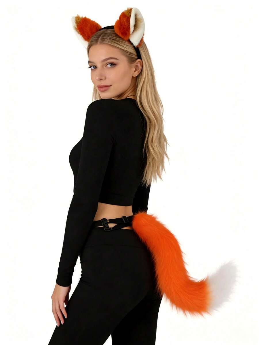动物耳朵发箍 - 狐狸套装，角色扮演，派对服装，可爱配饰，拍照道具，毛绒耳朵，情侣装，服装配饰 - 彩色 - 查看 1