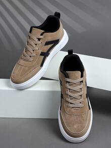 Fashion Casual Men's Flat Platform Shoes,Classic Stylish Men Sports Skate Shoes Lace-Up Running Shoes,Personalized Men Sneakers Street Casual Shoes - Khaki - View 3