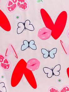 Bộ 2 váy hè cho bé gái, họa tiết trái tim, bướm và chanh, cổ tròn, tay ngắn. - Đỏ - Xem 5