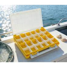 1 szt. Żółte pudełko do przechowywania sprzętu wędkarskiego z regulowanymi przegródkami do przechowywania terminali wędkarskich i przynęt - Żółty - Zobacz 3