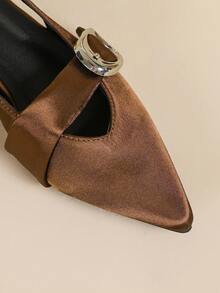 Women's New Metal Buckle Pointed Toe Backless Flat Shoes, Suitable For Daily Commute - Brown - View 8