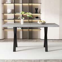 Dining Table, Design With Crossed Legs, Rectangular Dining Table, Coffee Table, Modern, Simple Wrought Iron Dining Table, L140*W80*H76cm, Concrete Look + Black [OLD SKU:N634P243368B] - Grey - View 1