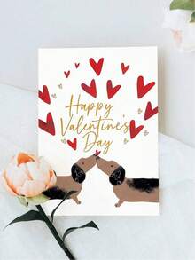 1 Thiệp chúc mừng Ngày Valentine hình cặp đôi chó Dachshund dễ thương, thiệp tình yêu ngọt ngào với hình ảnh cún con hôn nhau, thích hợp cho các cặp đôi, người yêu và những người yêu chó. - Nhiều màu - Xem 3