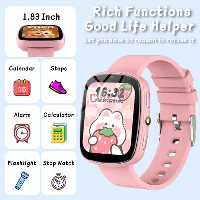 New Upgraded Version Children's Smart Watch, 1.83-Inch High-Definition Large Screen, 260mAh Battery Capacity, Built-In Fun Games, Alarm Clock, Calendar, Pedometer, Calculator, Stopwatch, Flashlight, Camera, An Ideal Gift For Kids