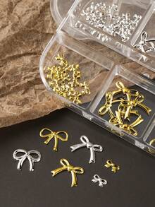 6个/盒 3D蝴蝶结美甲装饰，金属金银镂空公主风蝴蝶结，DIY婚礼/情人节美甲用品，适合居家/美甲沙龙/节日美甲 - 彩色 - 查看 5