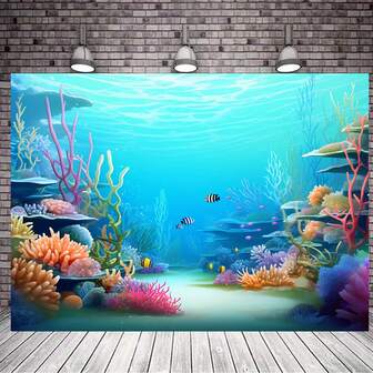 1 stycke marint tema bakgrundsduk, dekorerad med sjöstjärnor, korallrev och snäckor, lämplig för fotodekoration, navigering, marin festbakgrund, väggdekoration med undervattensvärldsaktivitet, olika scener att välja mellan och olika storlekar att välja mellan.