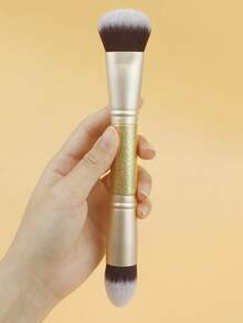 2-In-1 Powder Blush Brush Set - 1pc Dual-Ended Face Brush For Powder, Blush, And Blending, Soft Synthetic Bristles With Luxurious Glitter Handle - Olive Green - View 5