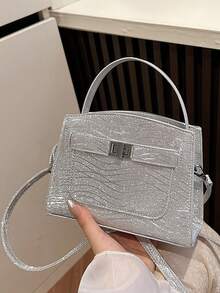 女士手提包，流行高品质奢华包，时尚托特单肩包，适合日常出行 - 銀色 - 查看 2