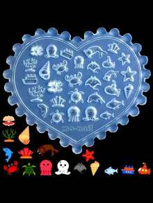 1个心形硅胶美甲雕刻模具，多形状海洋动物压花板，DIY美甲模板，美甲护理工具，时尚美甲爱好者的理想之选 - 無色 - 查看 8