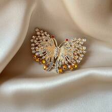 1枚闪亮锌合金蝴蝶胸针，适合女性在春、夏、秋、冬四季休闲佩戴。 - 金色 - 查看 3