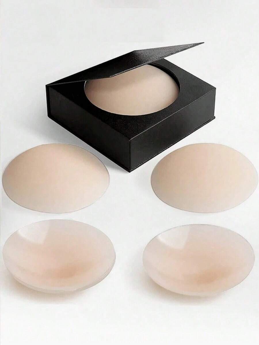 2pcs Premium Packaging Reusable Silicone Nipple Cover Boob Pads, Non-Adhesive Washable Nipple Pasties Women, Suitable Wedding Dress, Backless Dress, Photography, Evening Gown, Party Accessories 5INF - Màu be - Xem 1