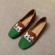 2025 Primavera Verano Nuevos Mocasines Bordados de Gato para Mujeres Simples Zapatos Planos Cómodos para Exteriores - Verde - Ver 2