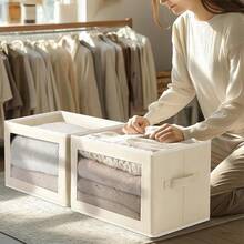 Storage Bins With Lids - Fabric Closet Storage Bins With Window, Collapsible Baskets For Shelves 4 Pack, Home Decorative Boxes For Clothes, Closet, Office, Beige - Beigeyellow - View 4