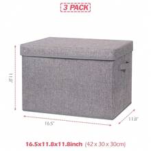 3 Pack Large Foldable Storage Box With Lids Fabric Storage Cube Organizer Cloth Containers Bins Baskets For Closet Clothes Clothing Bed Room - Grey 3 Pack - View 3