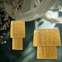 1pc Tassel Curtain Lamp Shade, Double Layer Hanging Decorative Lamp For Birthday Party, Wedding, Wall Decor - Gold - View 5