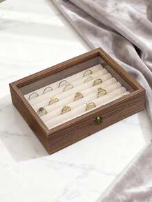 1pc Chinese Retro Jewelry Storage Box With Glass Cover Dust Protection, Vintage Wooden Jewelry Box, Black Walnut Jewelry Box, Lockable Velvet Jewelry Box, Glass Display Jewelry Box, Desktop Jewelry Organizer, Large Capacity Anti-Oxidation Jewelry Box For Necklaces, Bracelets, Rings, Gift For Girlfriend/Wife, Desktop Display Box, Valentine's Day Gift,Room Decor - Multicolor - View 14