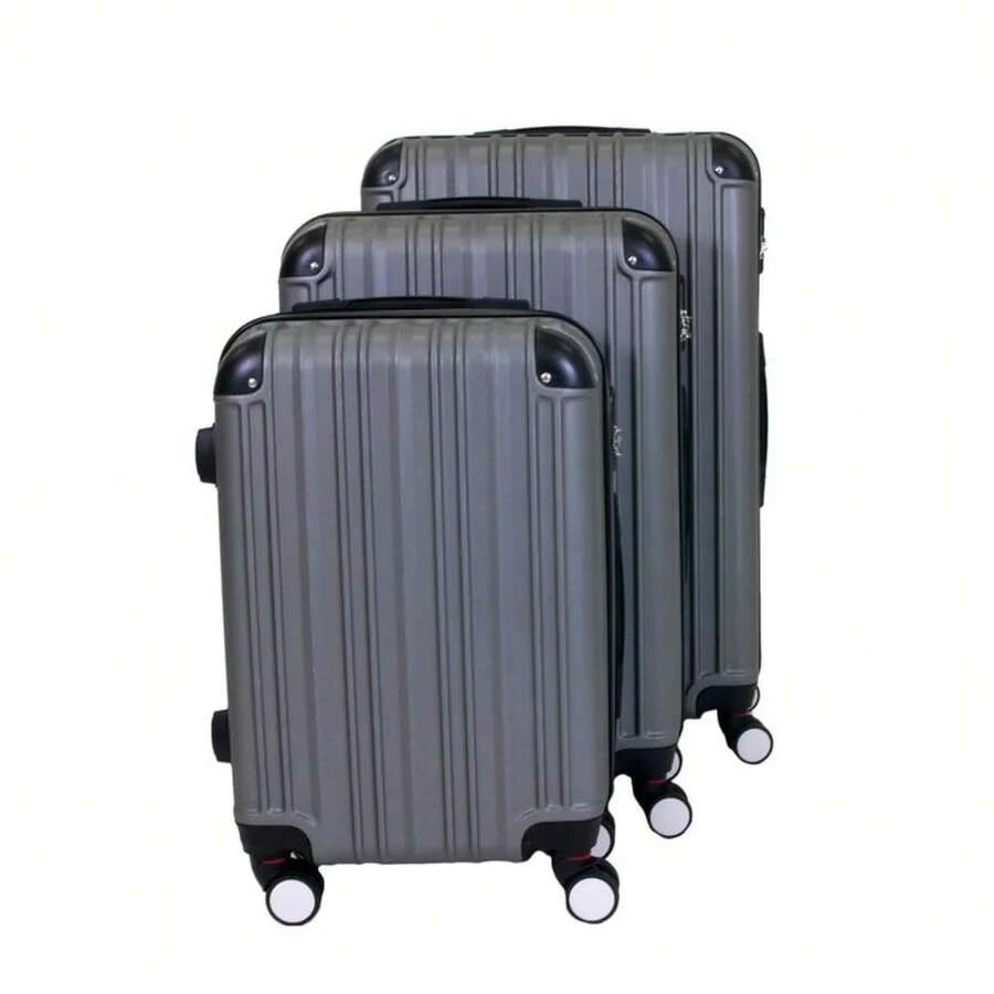 3-Piece Expandable Suitcase Set (56,66,76cm) - ABS Anti-Scratch Shell 4-Wheel Spinner With 3-Digit Lock - Grey - View 1