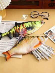 独特创意逼真鲤鱼铅笔盒，趣味生动鱼形文具袋，返校必备，书包 - 彩色 - 查看 2