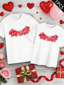 T-shirt floreale abbinata per la primavera, scollo rotondo, vestibilità comoda, stile casual, motivo accattivante - UomoBianco-1PC - Visualizzare 2