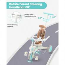 JMMD - Triciclo para bebé multifuncional 7 en 1 con asa ajustable para padres arnés de  y frenos de rueda toldo extraíble de paseo para niños y niñas de 18 meses a 5 años color menta - Menta - Ver 3