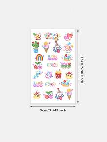 1张时尚多巴胺彩色可爱卡通临时纹身贴纸，可用于手指和手掌装饰，多种款式可选，防水、防汗、可水洗、持久耐用，少女风假纹身贴纸 - 彩色 - 查看 6