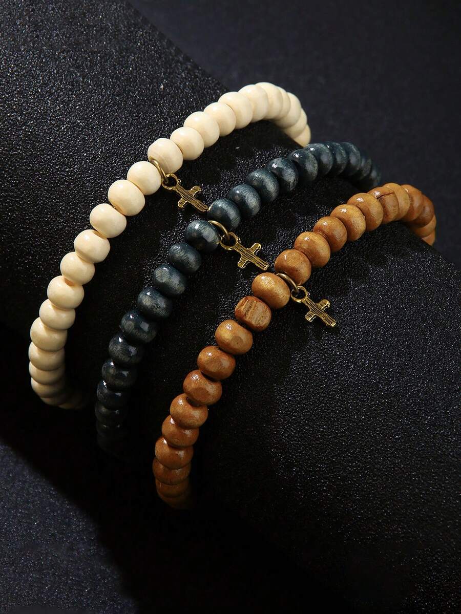 3 Pieces Of Men's And Women's Beaded Bracelets, Headwear Style, Surfing-Themed Pendant Style, Cross-Shaped Bracelet Set, Suitable For Daily Wear - Bracelet - View 1