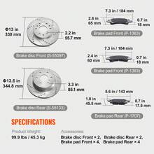 Kit de freno delantero trasero para 2014-2018 Chevy  GMC Sierra 1500, 2015-2020 Suburban Tahoe Yukon XL Escalade ESV, Rotores de freno perforados y ranurados Kit de reemplazo de almohadillas de freno de cerámica - Chevrolet 2014-2018 - Ver 7