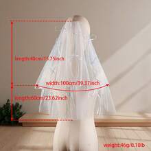 1pc Handmade Elegant Bow Pearl Double-Layer Bridal Headpiece Veil, Wedding, Valentine's Day, Proposal, Photo Prop - Multicolor - View 6