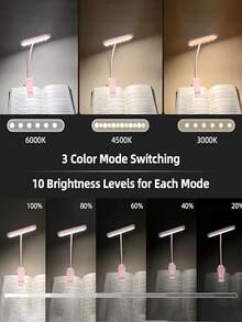 1pc Pink LED Clip-On Book Light, 3 Color Temperatures, Dimmable, Portable Mini Bedside Reading Lamp - Batteries Not Included, Clip-On LED Light, Suitable For Nighttime Reading, Adjustable Brightness, 360° Flexible Book Light, Fits Bed, Tablet - Book Clip Lamp - View 8