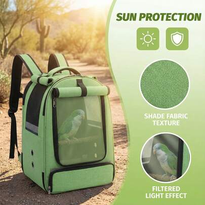 Mochila transportadora para mascotas aves (Adecuada para aves pequeñas a medianas: periquitos/cacatúas/inseparables) - Jaula de viaje transpirable y ventilada de manos libres para uso en exteriores, con accesorios para mascotas como sombrilla, malla anti-picoteo, diseño fácil de limpiar y correas ajustables. Ideal para viajes de aventura/visitas veterinarias. Bolso para mascotas. Regalo del Día de San Valentín.