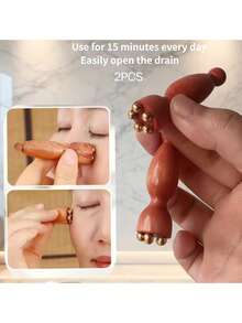 2pcs Face Massage Tool - Facial Massage Lotus Flower Shaped Pure Brass Eye Massage Stick, Acupressure Massage Tool For Skin Care - Multicolor - View 3