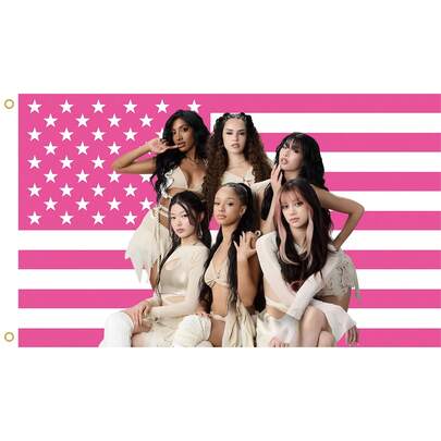 Katseye rosa amerikansk flagga-gobeläng, väggbonad i polyester, enkelsidigt tryck för sovrumsstudiodekor