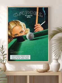 1幅复古骆驼牌台球帆布画，复古台球艺术印刷品，中世纪烟草风格海报，骆驼牌复古香烟广告 - 燃烧的乐趣 - 酒吧推车印刷品，复古家居酒吧装饰，卧室装饰，客厅装饰，办公室装饰，游戏装饰，送给朋友的理想礼物，墙面艺术，墙面装饰，家居装饰，房间装饰，帆布墙面艺术，海报，带框墙面艺术，可选画框 - 彩色 - 查看 1