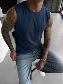 GRDR Men's Summer Casual Crew Neck Sleeveless Tank Top - Navy Blue - View 3