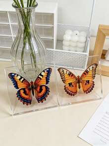 1 Piece Of Oversized (10CM) Transparent Spreading Butterfly Series Model Decoration, With Multiple Varieties Of Butterflies, Permanently Preserved Animal Model Crafts, Printed With The Most Realistic Animal And Insect Butterfly Specimens In Nature, Transparent Animal And Plant Insect Model Square, Decorative Craft Ornament (Acrylic Double-Sided) - Multicolor - View 12