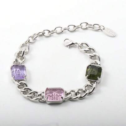 1pc Colorful Lucky Sugar Cube Bracelet, 3-Color (Pink, Purple, Green) Summer Candy Cube, Saturn Pattern, Punk & Retro Style Jewelry Accessory, Gemstone Couple/Women Bracelet