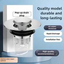 Miedziany korek do umywalki łazienkowej, uniwersalny korek z wyłapywaczem włosów i filtrem zapobiegającym zatykaniu, do standardowych otworów odpływowych o średnicy od 1,3 do 2,36 cala (3,3-6 cm), srebrny - Wielokolorowe - Zobacz 4
