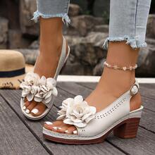 New Fashionable Versatile Casual Lightweight Open Toe Chunky Heel Single Strap Floral Beach Sandals - Beige - View 6