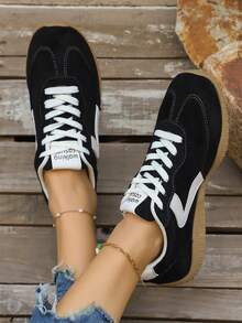 女士轻便跑步鞋 - 系带设计，多功能平底，透气面料和人造革材质 - 黑色 - 查看 2