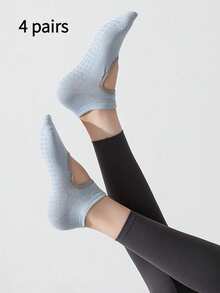 5 pares de calcetines multicolor para mujer, de unicolor, de tela de punto transpirable, con suela antideslizante, estilo INS, adecuados para deportes, yoga, baile, pilates de interior, fitness en el piso, regalo, otoño - Multicolor - Ver 9