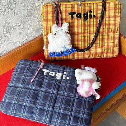 14-16英寸笔记本电脑包，大容量格子刺绣平板电脑收纳袋，多功能电脑平板电脑整理包