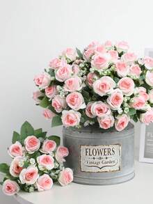 1/2束仿真丝玫瑰花束，11.8英寸假玫瑰，搭配满天星，适用于新娘捧花、周年纪念、婚礼装饰、花瓶装饰、餐桌摆饰及家居装饰、客厅/卧室装饰、情人节派对装饰 - 彩色 - 查看 2