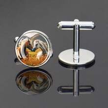 1 Pair Horse Pattern Metal Alloy Cufflinks, Glass Inlaid Horse Design, Fashionable Animal Decor Gift - Style - View 4
