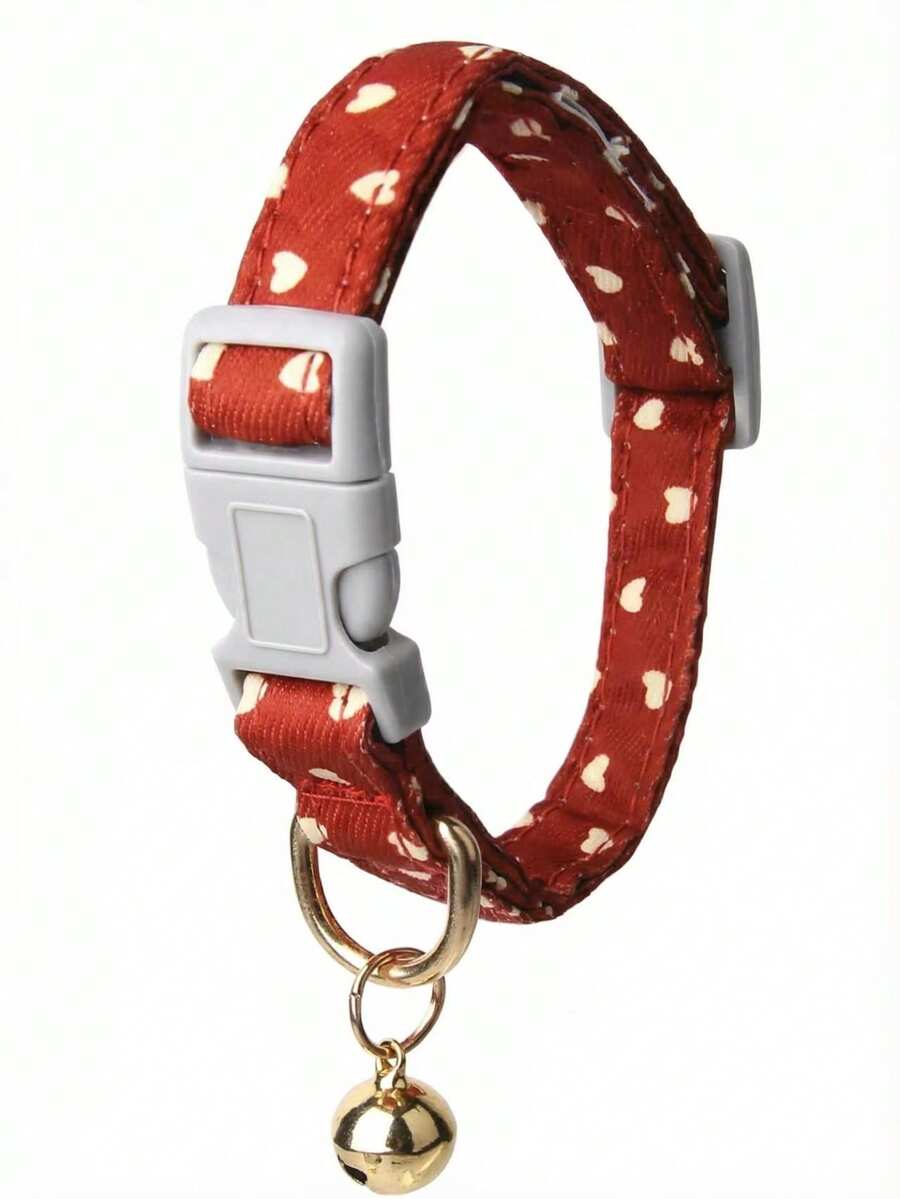 Valentine's Day Red And Pink Heart-Shaped Dog Collar With Bell Pendant, Quick Release Safety Buckle For Small Pets, Dog Collar, Cute, Dog And Cat Supplies