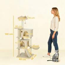 Cat Tree 140 Cm Cat Tower With Hammock, Ladder, Cave, 2 Plush Balls, Sisal Posts, 48 X 48 X 140 Cm, Beige - Ginger - View 3