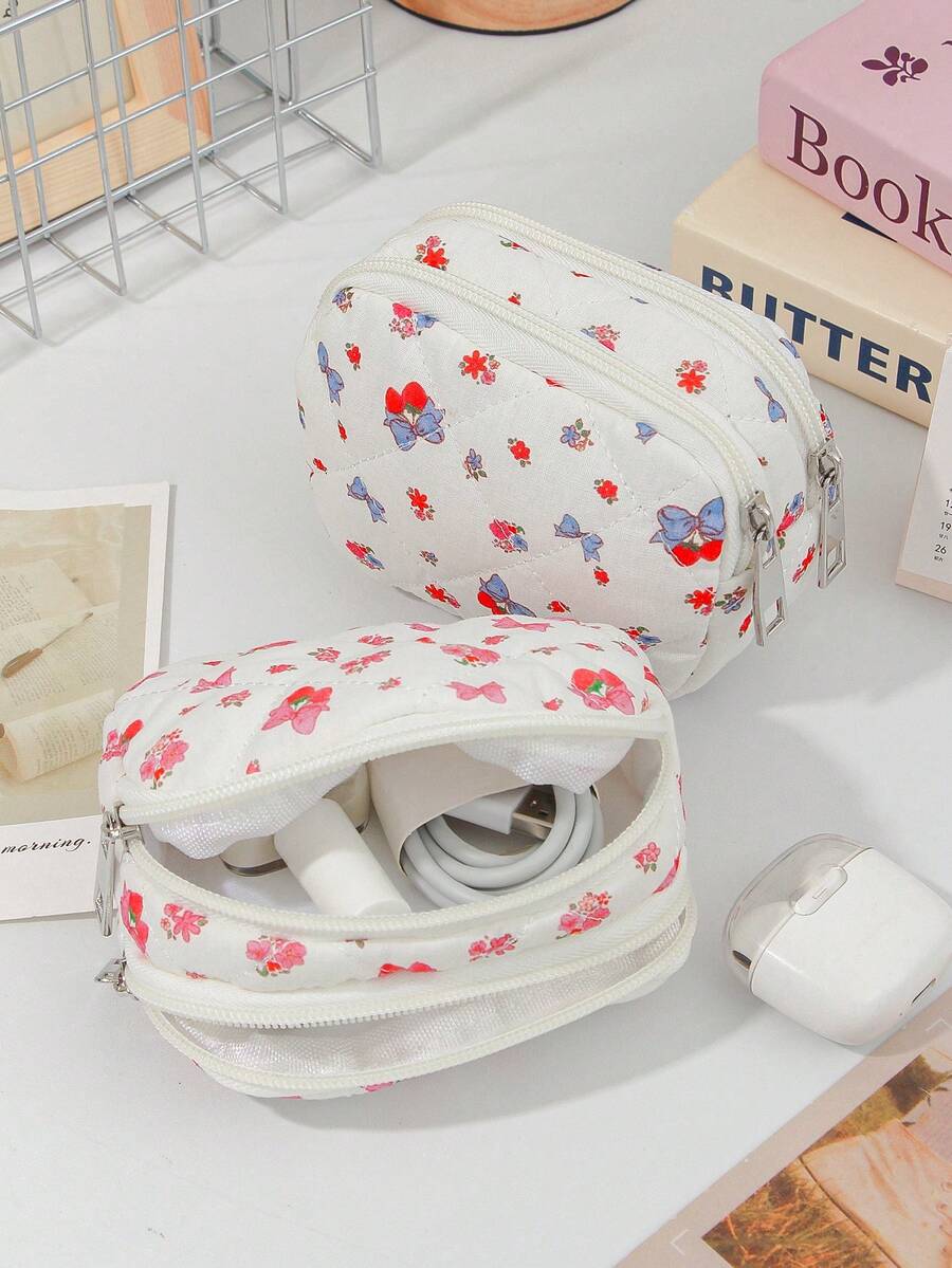 Bolsa multifuncional acolchoada de camada dupla para moedas, maquiagem, absorventes higiênicos, fones de ouvido, estojo, bolsa de mão, presente de aniversário para amigas, presente para madrinhas de casamento, presente de Dia dos Namorados, nécessaire, estojo de maquiagem, nécessaire de higiene pessoal, material escolar, itens essenciais para viagens, material escolar. - Multicolorido - Ver 1