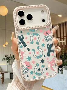 Fashionable Western Cowboy Bohemian Style Horseshoe Cactus Pattern Phone Case. Retro Cowboy Desert Aesthetic Phone Accessories, Compatible With Iphone 17Promax/17pro/17/17Air/16promax/16pro/16plus/16/15promax/15pro/15plus/15/14promax/14pro/14plus/14/13promax/13pro/13/12promax/12pro/12/11promax/11 Phone Cases - 粉色 - 查看 8