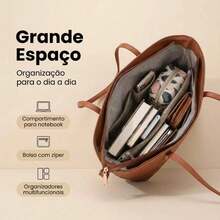 Classic Work Tote Bag Stylish Large Capacity PU Leather With Multiple Compartments - Óxido marrón - Ver 5
